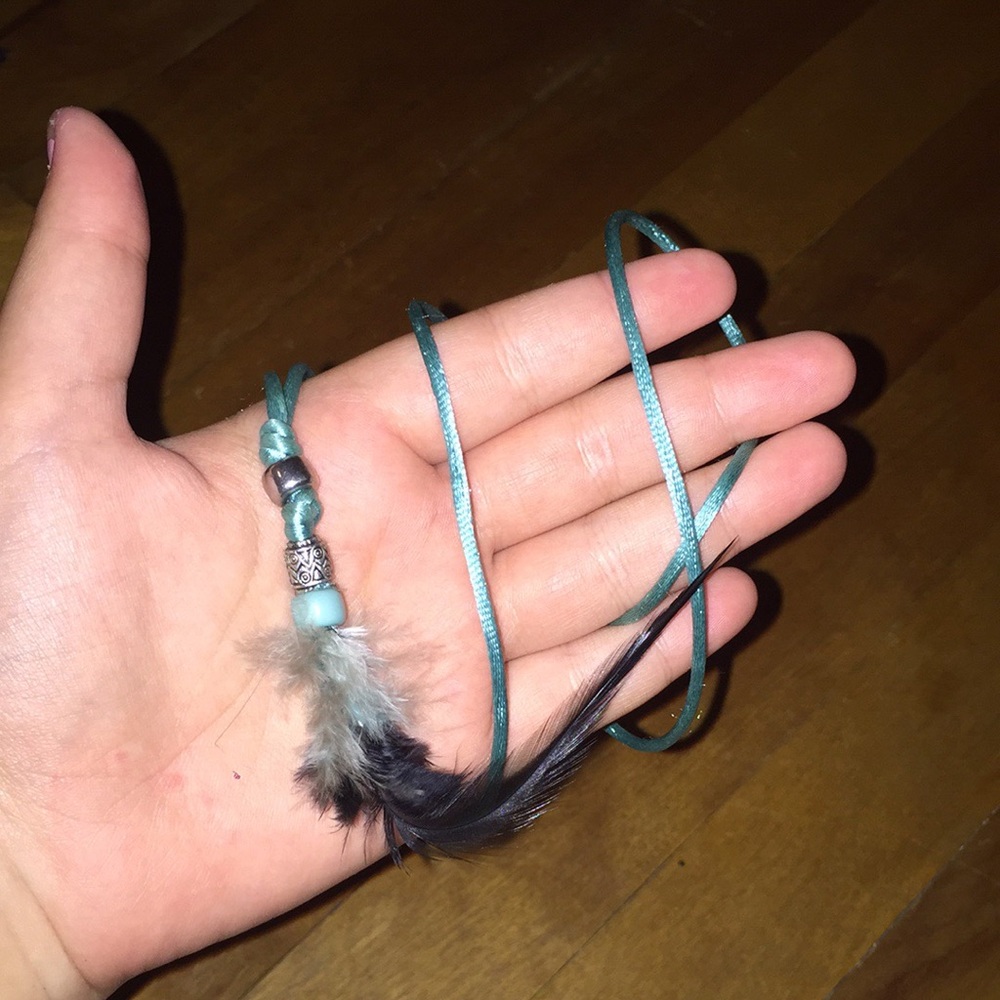 Turquoise Beaded Feather Necklace